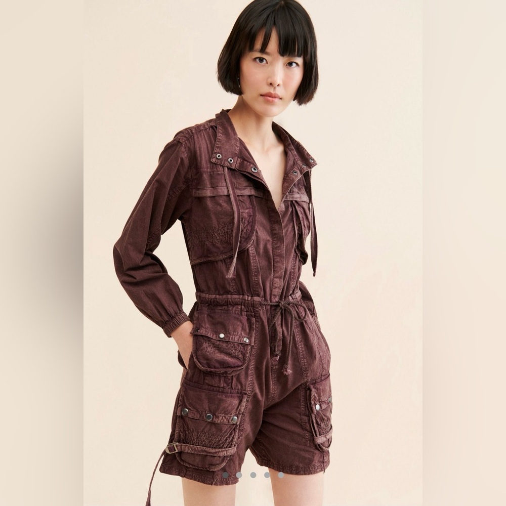 Free People Moon Bay Parachute Romper in Brown NWOT